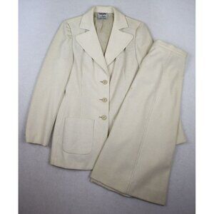 VINTAGE 70s BLEYLE FOR HOOPER BEIGE STRETCH KNIT SKIRT SUIT - SIZE 8
